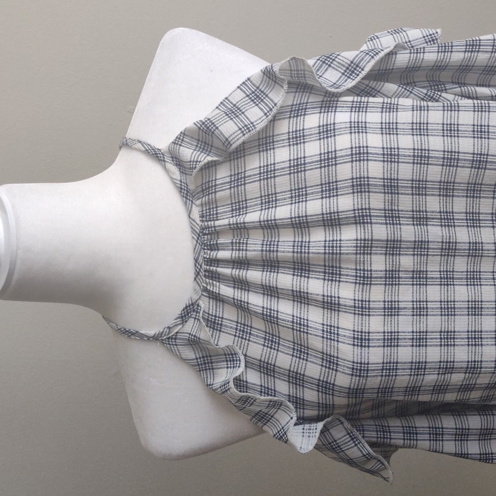 Gilly off-the-shoulder top with sleeves. Size S Blue/white plaid. 100% polyester - Picture 2 of 8
